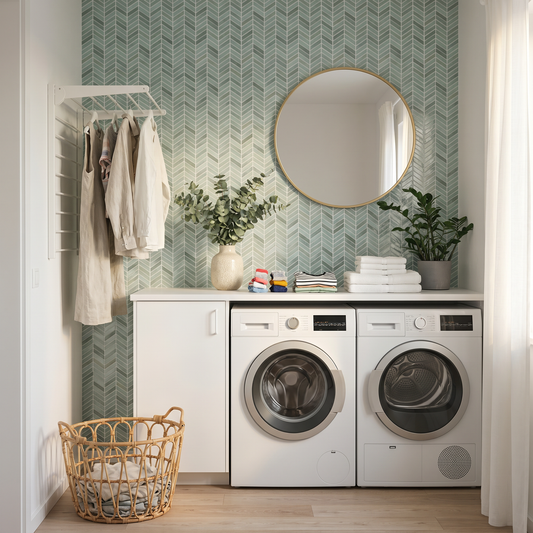 Nordic Elements Arktisk Dimma mintgrön geometrisk kakel i tvättstuga – 3D vinyl självhäftande