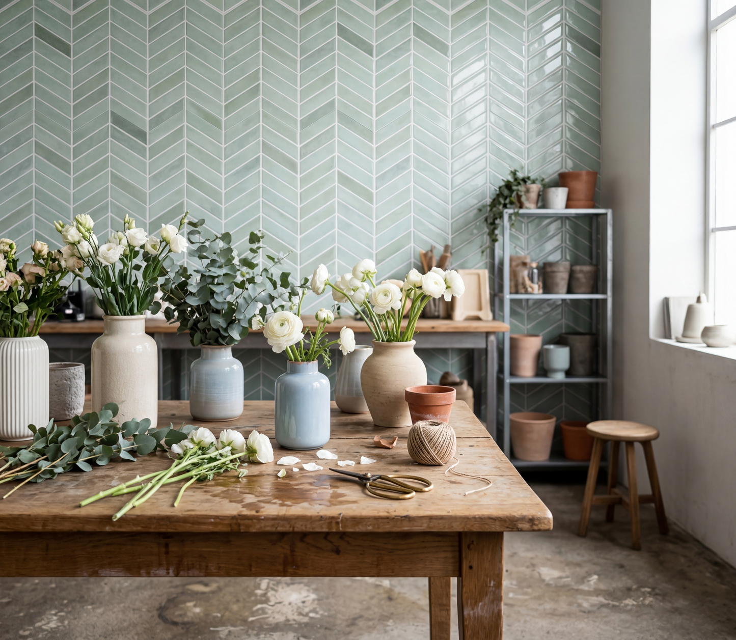Nordic Elements Arktisk Dimma grå geometrisk kakel i nordiskt kök – 3D vinyl
