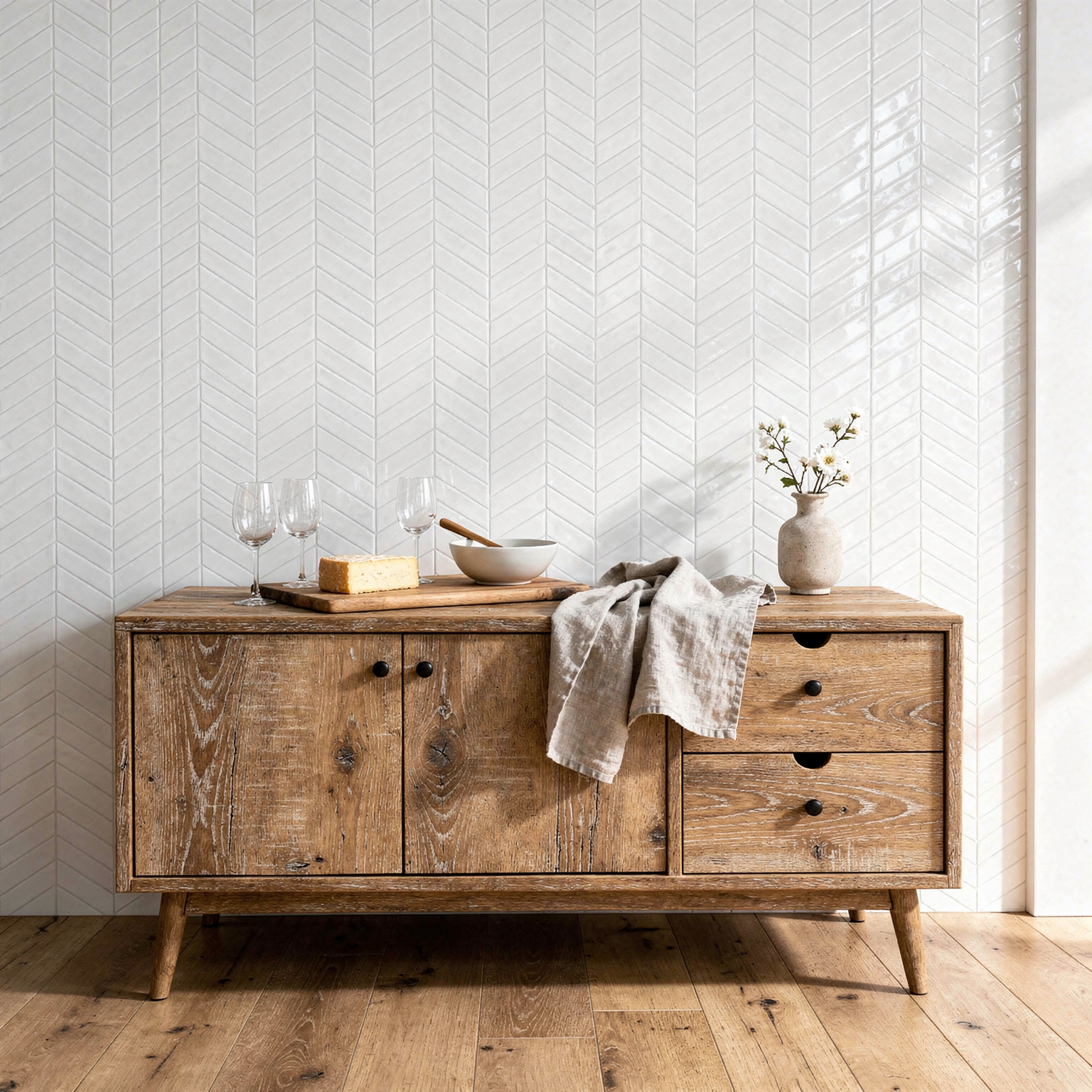 Nordic Elements Arktisk Dimma ljusgrå 3D vinyl kakelplatta – accent-vägg vardagsrum