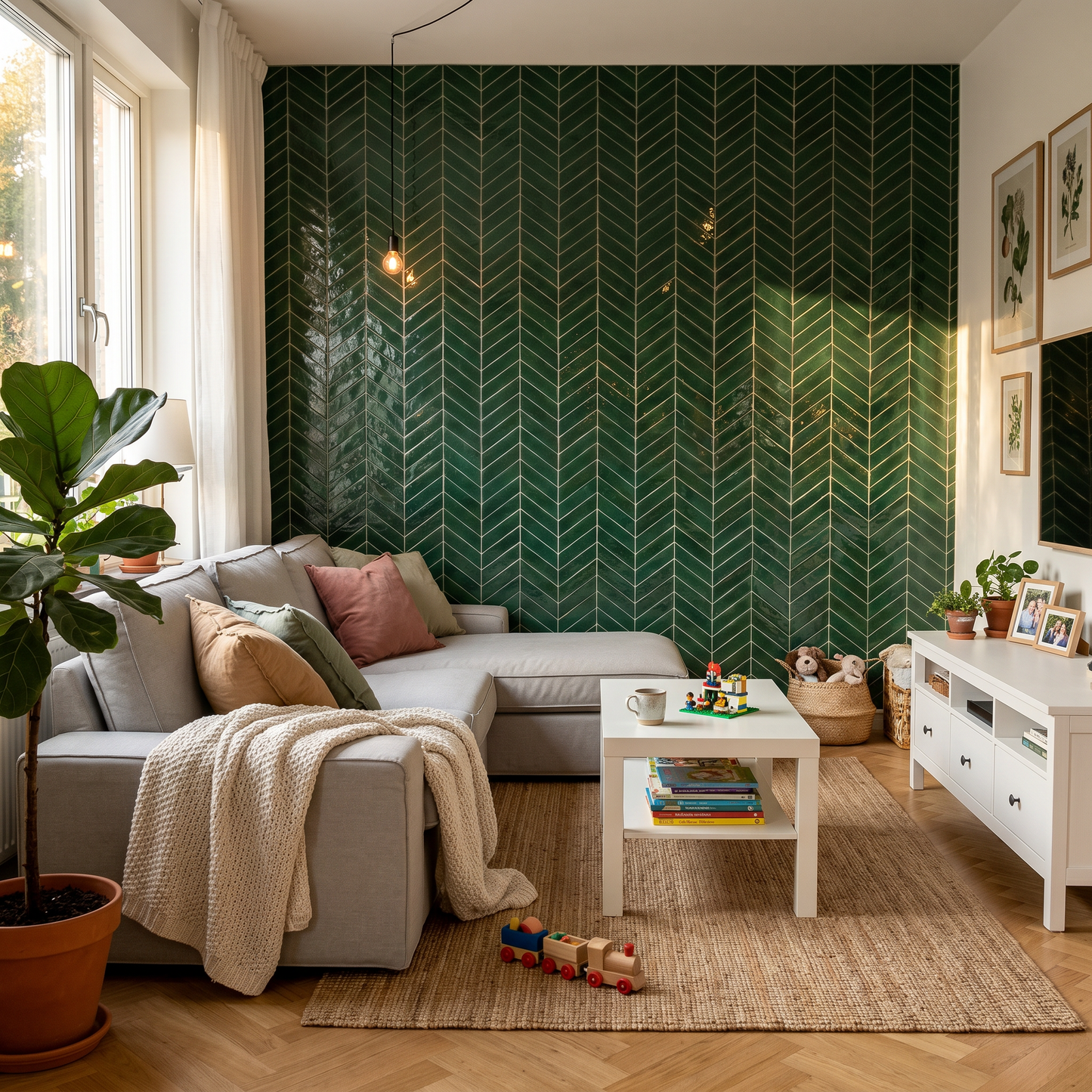 Nordic Elements Djup Fjordgrön mörkgrön 3D vinyl kakel – accent-vägg vardagsrum nordisk stil