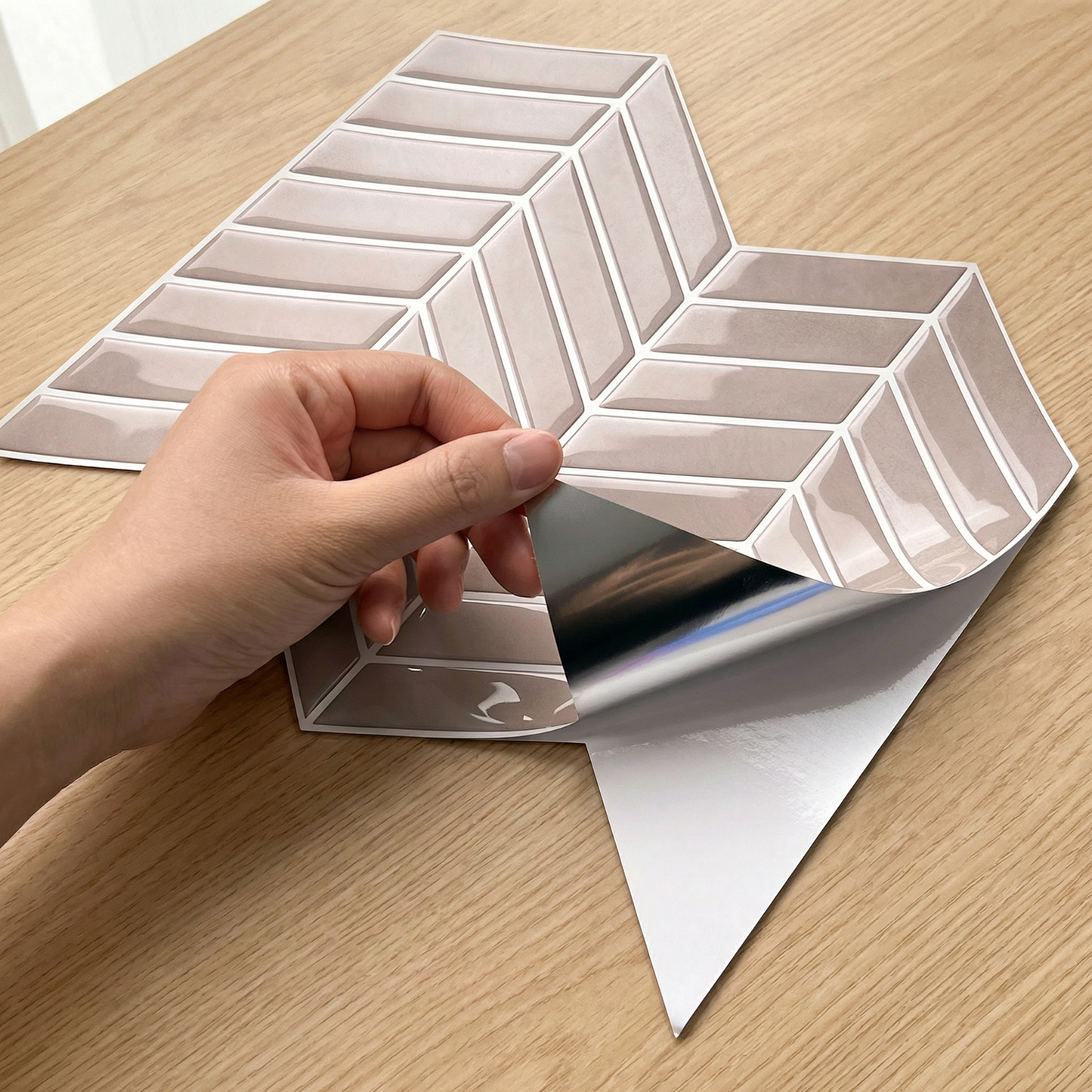Nordic Elements Polarnatt Vit ren vit geometrisk kakel i nordiskt badrum – 3D vinyl