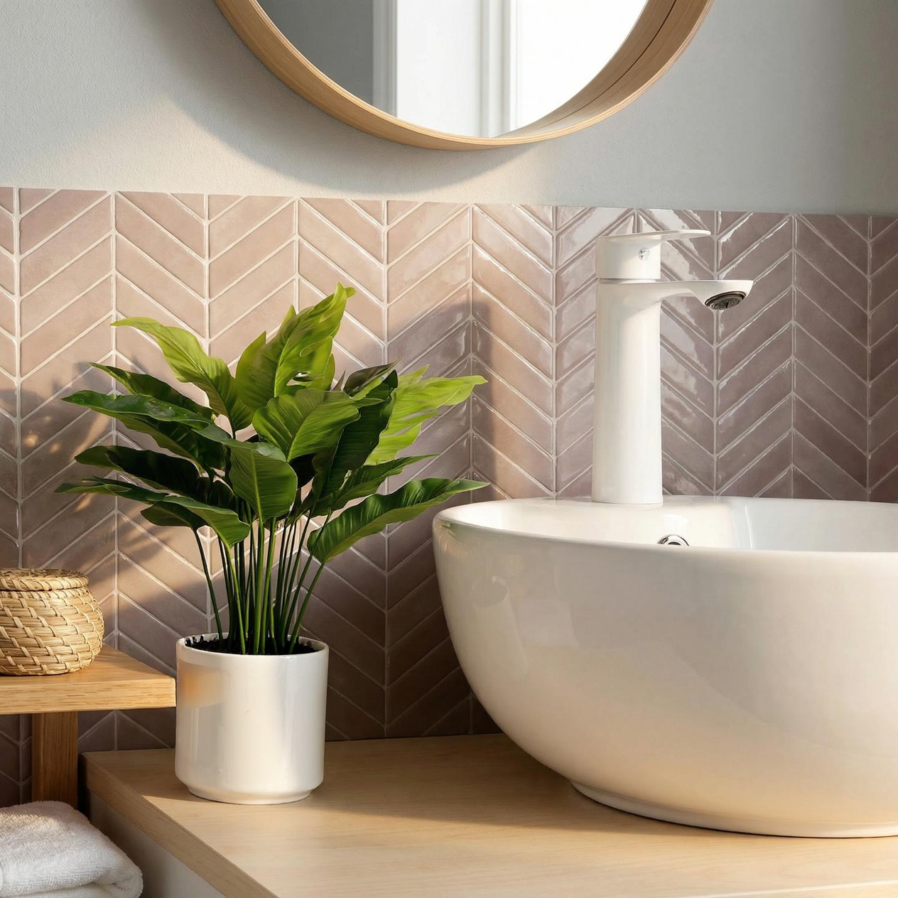 Nordic Elements Rosenhav rosa geometrisk 3D vinyl kakel i skandinaviskt hem