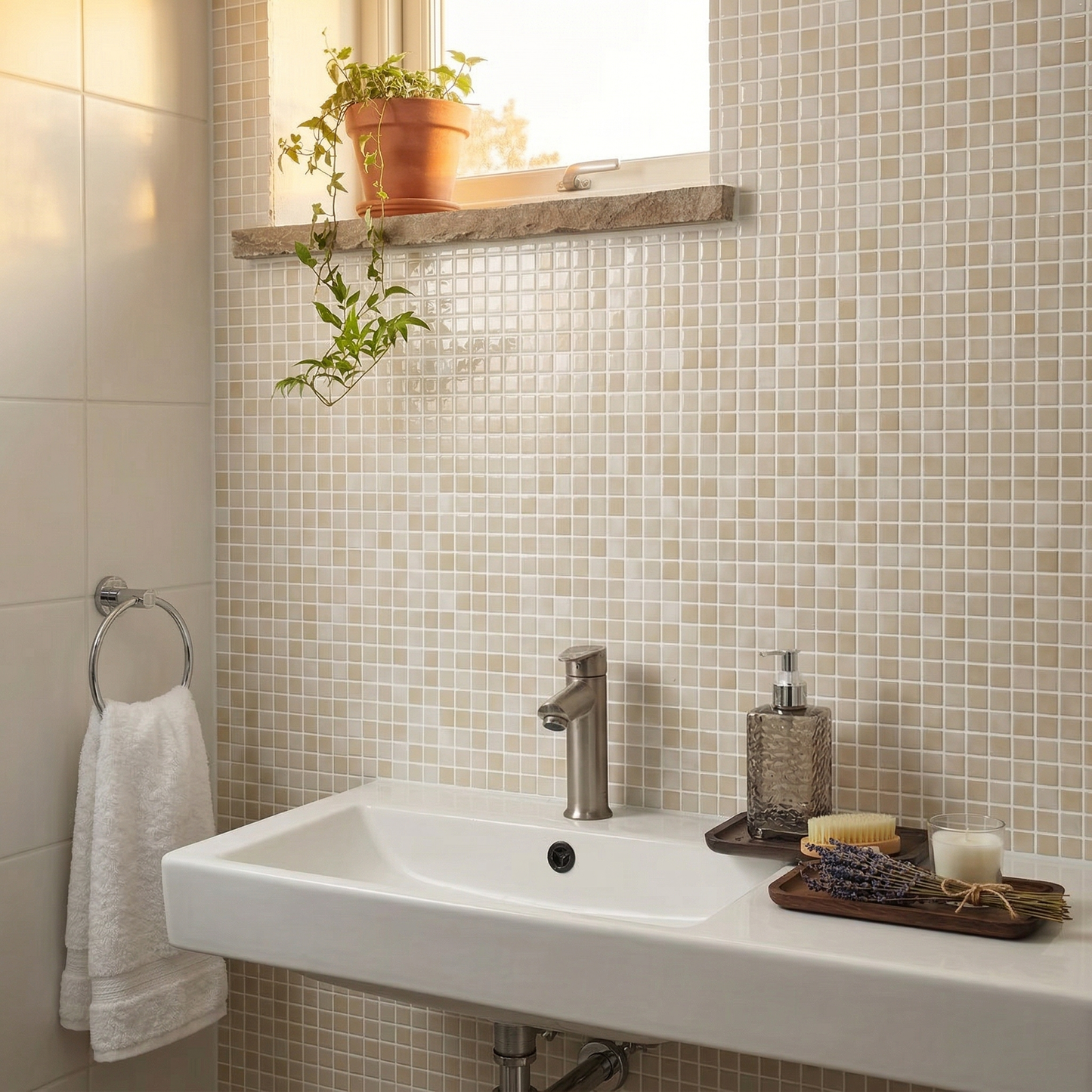 Nordic Mosaik mosaikkakel installation kök – vit 3D vinyl mosaik självhäftande