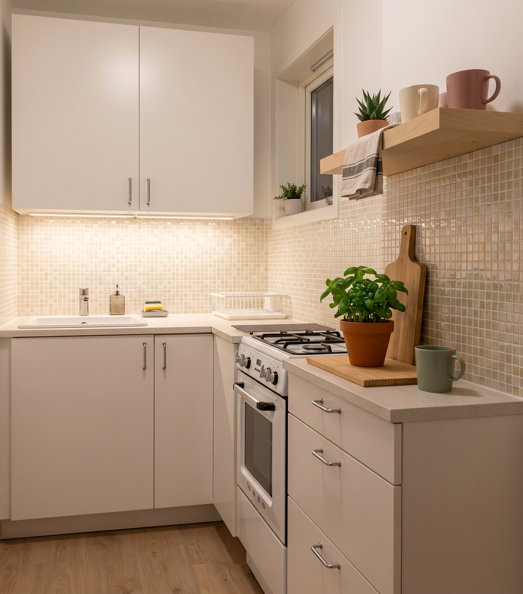 Nordic Mosaik Ishavsblå blå mosaikkakel i skandinavisk hyresrätt kök – 3D vinyl