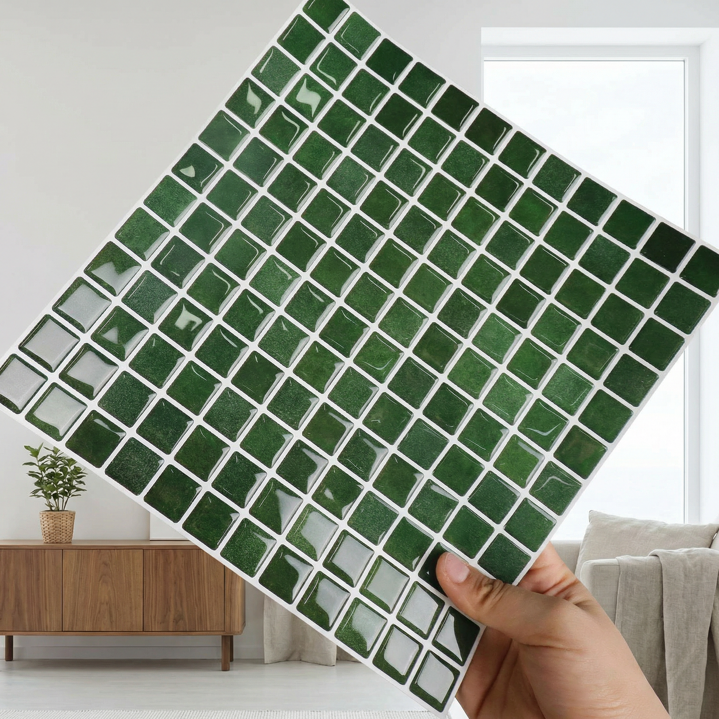 Nordic Mosaik Sandsten Beige beige mosaikkakel modernt badrum – 3D vinyl DekorStickers
