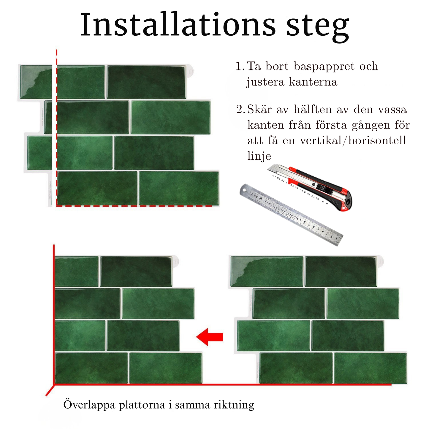 Installationsguide Nordic Subway – steg för steg montering av självhäftande 3D vinyl tunnelbanekakel